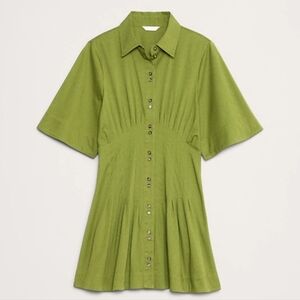 Banana Republic Stretch-Cotton Poplin Pintuck Shirt Dress Olive Green - NWT